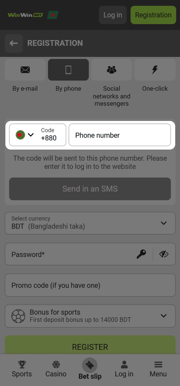 Enter your mobile number on WinWin Bangladesh official app.
